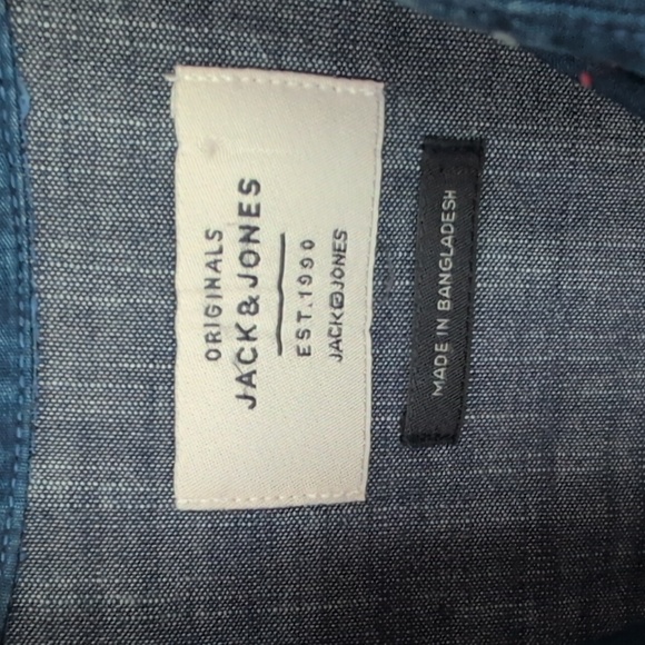 Jack & Jones Striped Navy Button Down Shirt w/ Stitched Dots - Men's Small - Picture 2 of 7